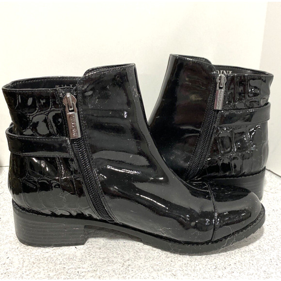 Valdini Mia ankle boots black patent and moc croc texture US 6M zip faux buckle - Picture 8 of 11